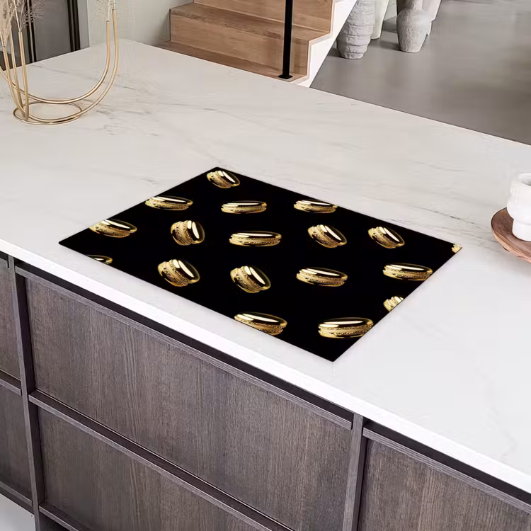 Macarons - Patroon - Goud - Zwart Inductie beschermer vinyl 3mm klein -sfeer8