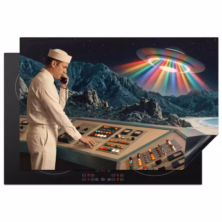Induction Hob Cover - Man - Control Room - Beach - Man - Controlekamer - Strand Inductie beschermer vinyl 3mm klein