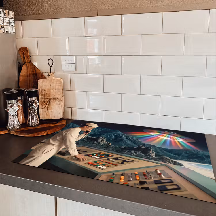 Induction Hob Cover - Man - Control Room - Beach - Man - Controlekamer - Strand Inductie beschermer vinyl 3mm klein