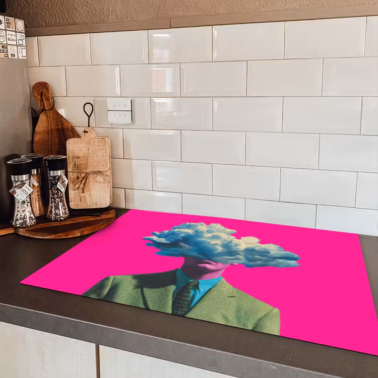 Man - Pak - Wolk - Roze Inductie beschermer vinyl 3mm klein -sfeer3