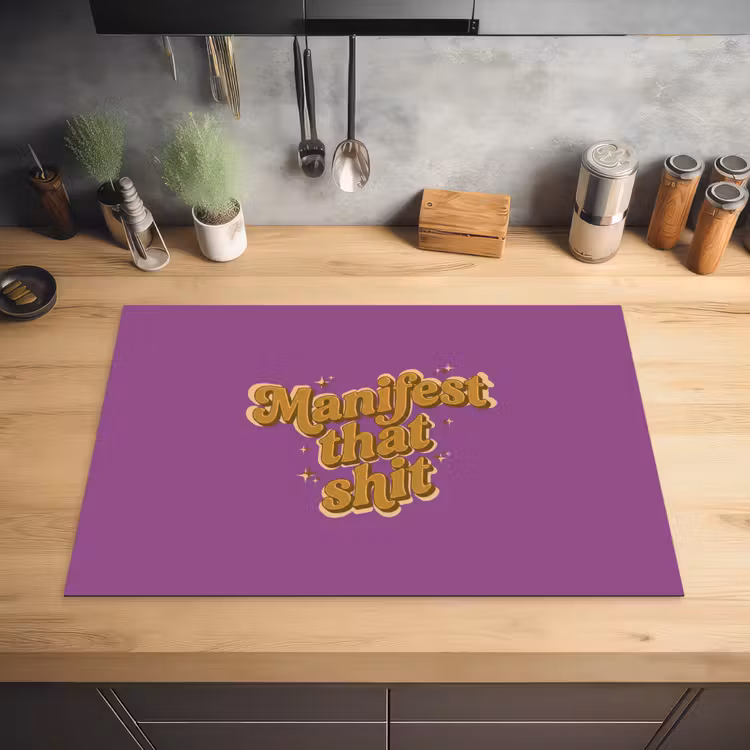 Manifest that shit - Paars - Glitter Inductie beschermer vinyl 3mm klein -sfeer5