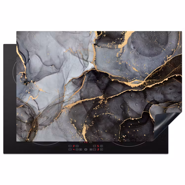 Marmer - Abstract - Goud - Grijs Inductie beschermer vinyl 3mm klein -3d