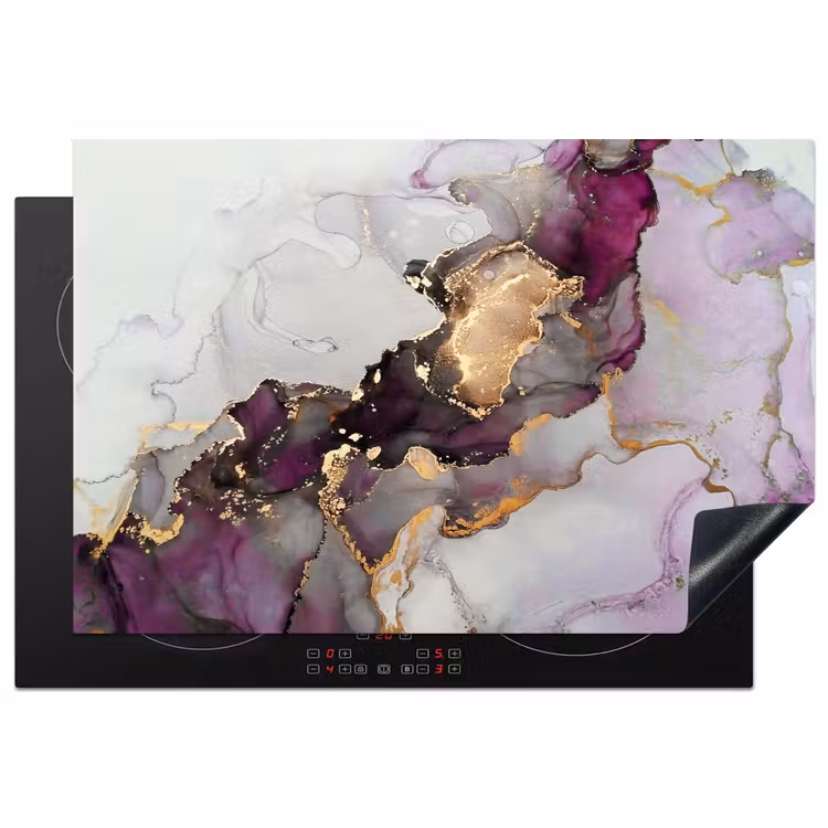 Marmer - Abstract - Goud - Paars Inductie beschermer vinyl 3mm klein -3d