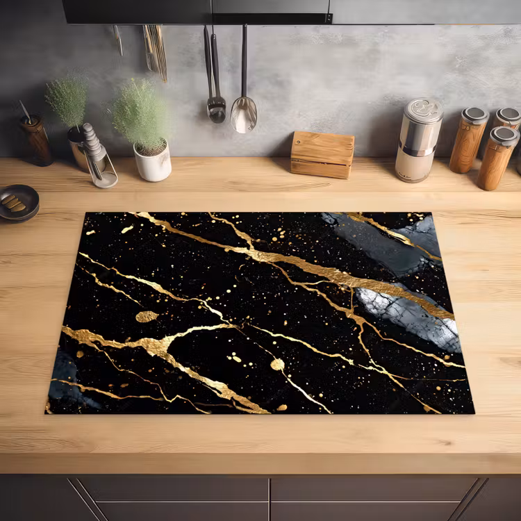 Marmer - Zwart - Goud - Structuur Inductie beschermer vinyl 3mm klein -sfeer5