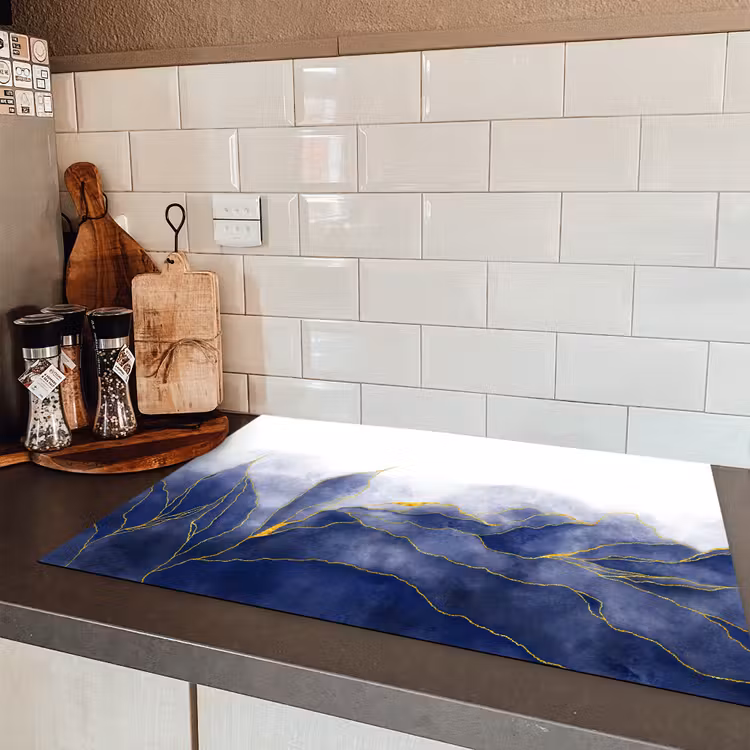 Marmer - Blauw - Marmerlook - Goud - Textuur Inductie beschermer vinyl 3mm klein -sfeer3