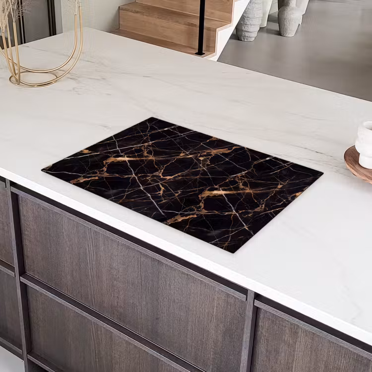 Marmer - Goud - Abstract - Zwart Inductie beschermer vinyl 3mm klein -sfeer8