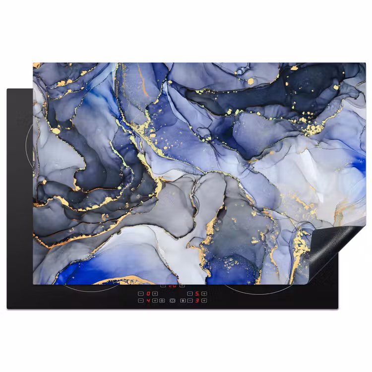 Marmer - Goud - Abstract - Blauw Inductie beschermer vinyl 3mm klein -3d