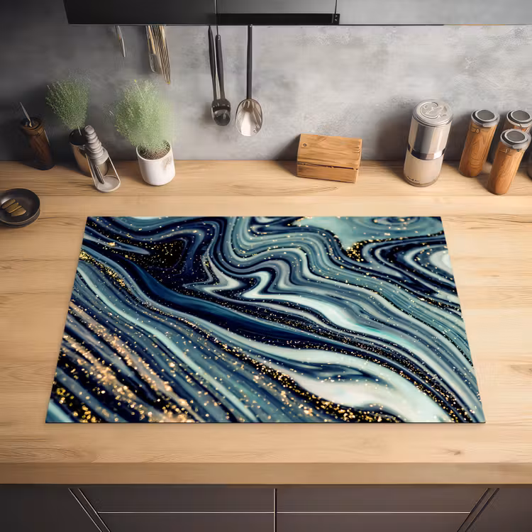 Marmer - Goud - Blauw - Glitter - Marmerlook - Abstract Inductie beschermer vinyl 3mm klein -sfeer5