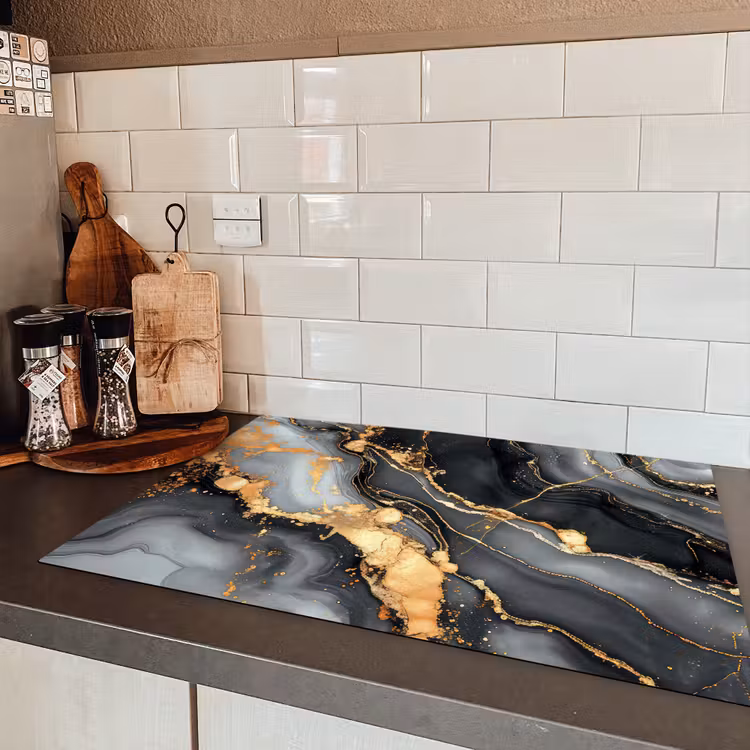 Marmer - Goud - Grijs - Zwart - Structuur Inductie beschermer vinyl 3mm klein -sfeer3