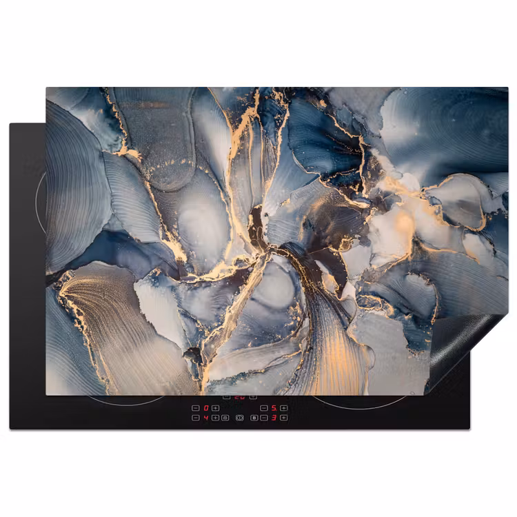 Marmer - Grijs - Blauw - Luxe - Goud Inductie beschermer vinyl 3mm klein -3d