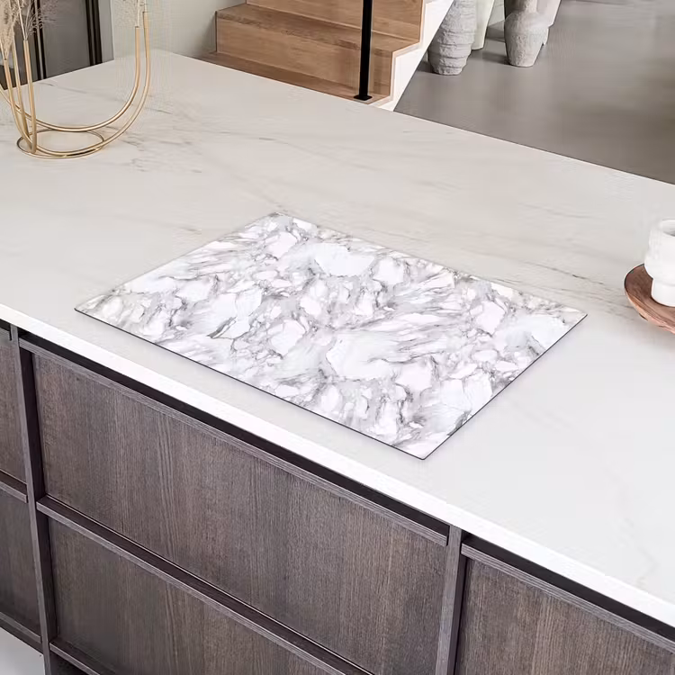 Marmer - Gelaagd - Brekend - Grijsstructuur Inductie beschermer vinyl 3mm klein 276 -sfeer8
