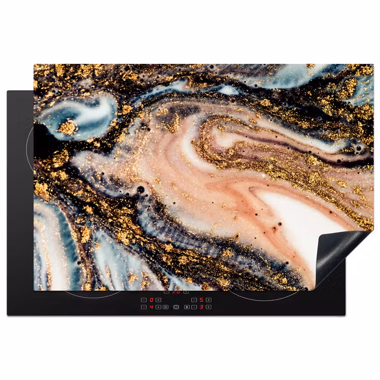 Marmerlook - Goud - Zwart - Glitter - Chic Inductie beschermer vinyl 3mm klein -3d