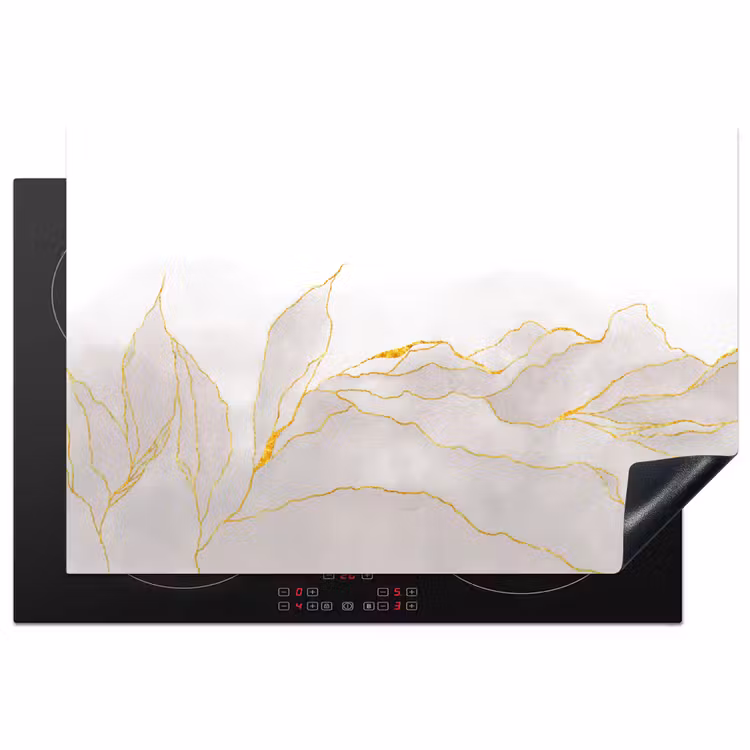 Marmerlook - Grijs - Goud - Chic - Marmer Inductie beschermer vinyl 3mm klein -3d