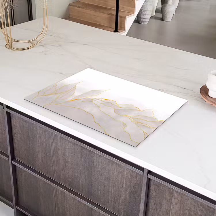 Marmerlook - Grijs - Goud - Chic - Marmer Inductie beschermer vinyl 3mm klein -sfeer8