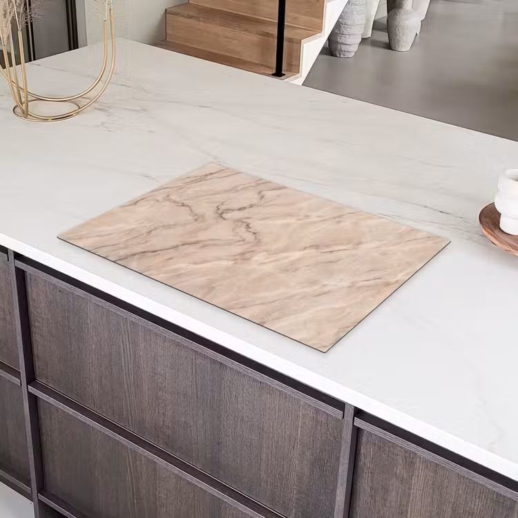 Marmer - Patroon - Abstract - Modern - Beige Inductie beschermer vinyl 3mm klein -sfeer8