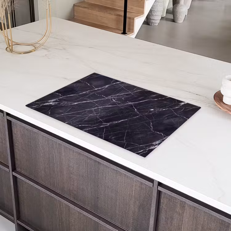 Marmer - Patroon - Modern - Zwart - Wit Inductie beschermer vinyl 3mm klein -sfeer8