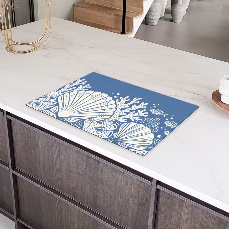 Zeeleven - Koraal - Schelp - Vis - Illustratie - Onderwater Inductie beschermer vinyl 3mm klein -sfeer8