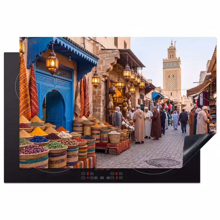 Induction Hob Cover - Market - Oriental - Colorful - Markt - Oosters - Kleurrijk Inductie beschermer vinyl 3mm klein