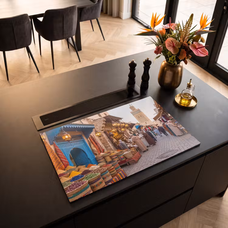 Induction Hob Cover - Market - Oriental - Colorful - Markt - Oosters - Kleurrijk Inductie beschermer vinyl 3mm klein