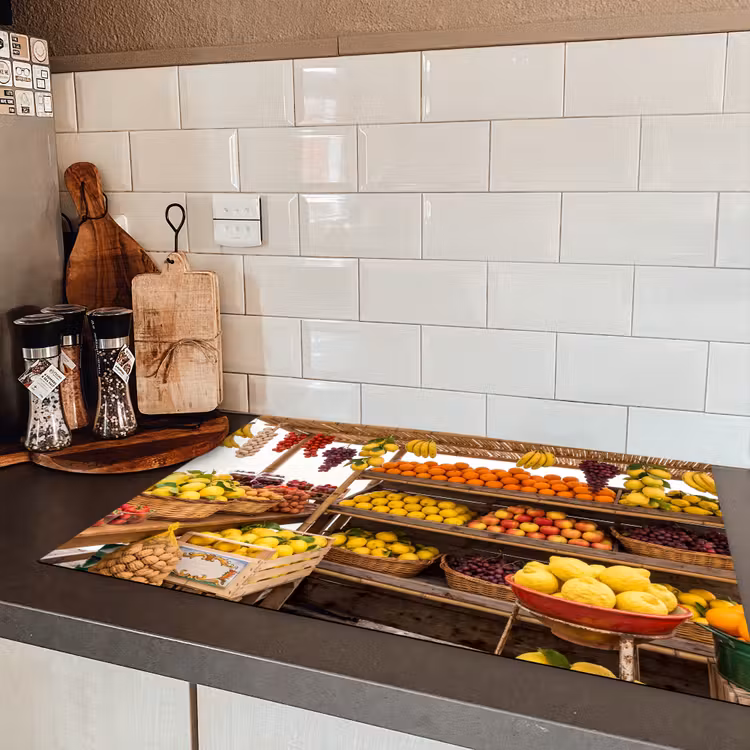 Induction Hob Cover - Market Stall - Fruit - Fresh - Marktkraam - Fruit - Vers Inductie beschermer vinyl 3mm klein