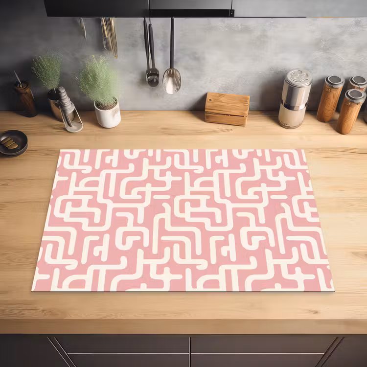 Doolhofpatroon - Roze - Wit - Abstract Inductie beschermer vinyl 3mm klein 276 -sfeer5