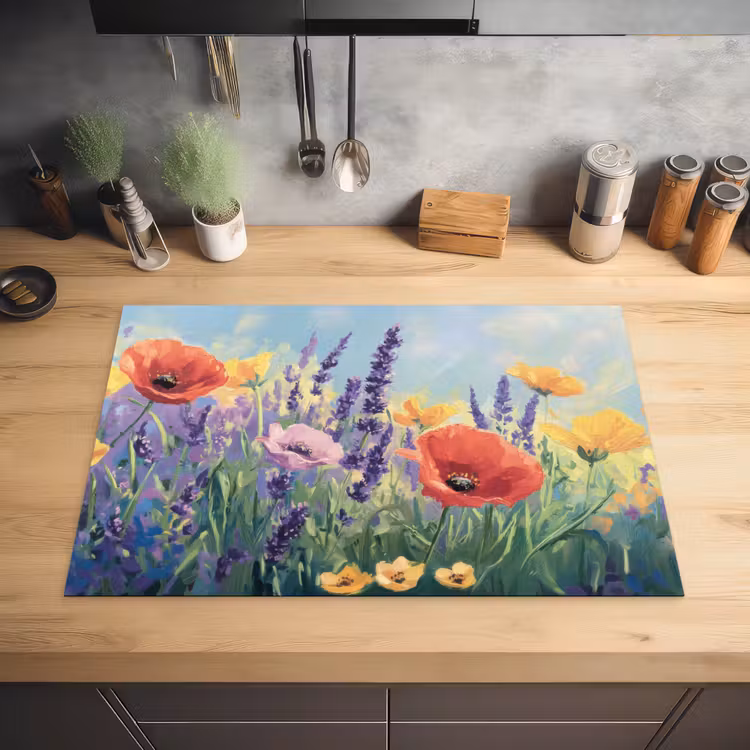 Weide - Bloemen - Kleurrijk Inductie beschermer vinyl 3mm klein -sfeer5