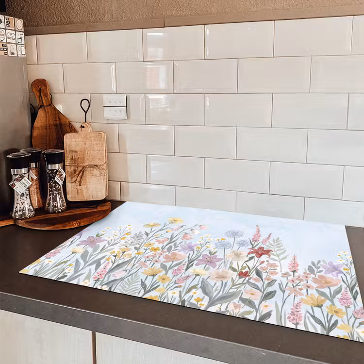 Weidebloemen - Illustratie - Kleurrijk Inductie beschermer vinyl 3mm klein -sfeer3