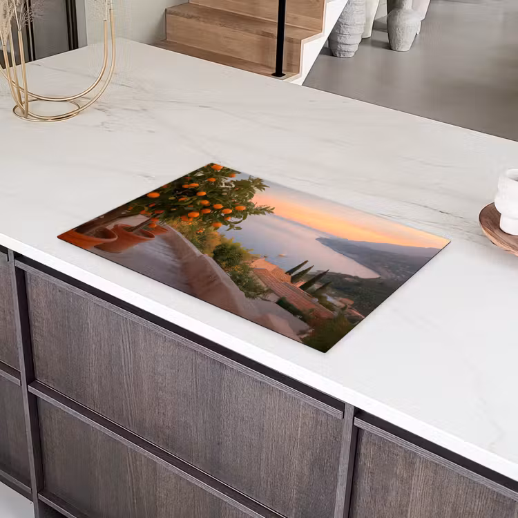 Middelandse zee - Sinaasappel - Heuvels - Zee Inductie beschermer vinyl 3mm klein -sfeer8