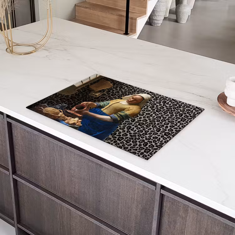 Melkmeisje - Kunst - Panterprint - Vermeer - Schilderij - Oude meesters Inductie beschermer vinyl 3mm klein -sfeer8