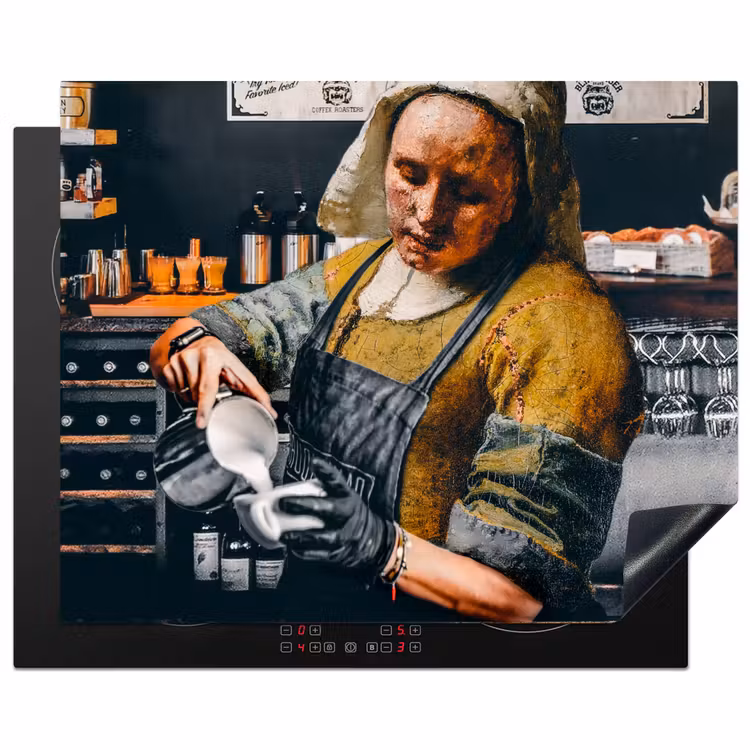 Melkmeisje - Barista - Koffie - Vintage - Kunst - Abstract - Schilderij - Oude meesters Inductie beschermer vinyl 3mm groot -3d