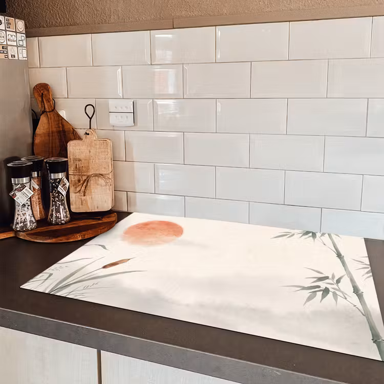 Minimalistisch - Bamboe - Groen Inductie beschermer vinyl 3mm klein -sfeer3