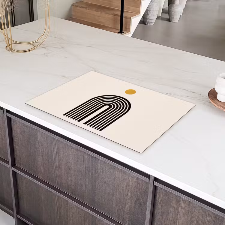 Minimalistisch - Zwarte boog - Gouden cirkel Inductie beschermer vinyl 3mm klein -sfeer8