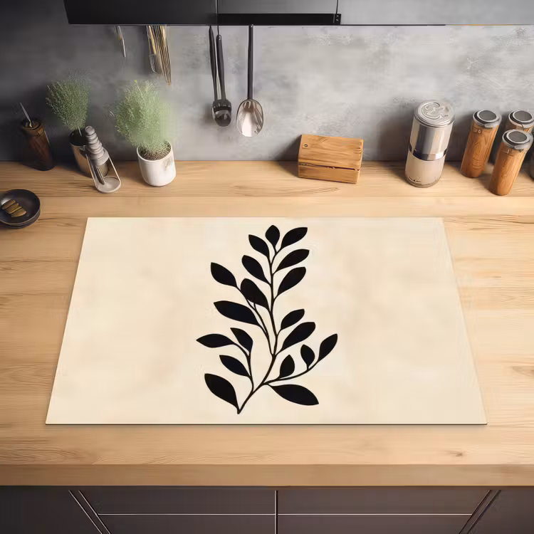 Minimalistisch - Tak - Bladeren - Zwart Inductie beschermer vinyl 3mm klein -sfeer5