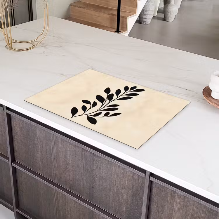Minimalistisch - Tak - Bladeren - Zwart Inductie beschermer vinyl 3mm klein -sfeer8