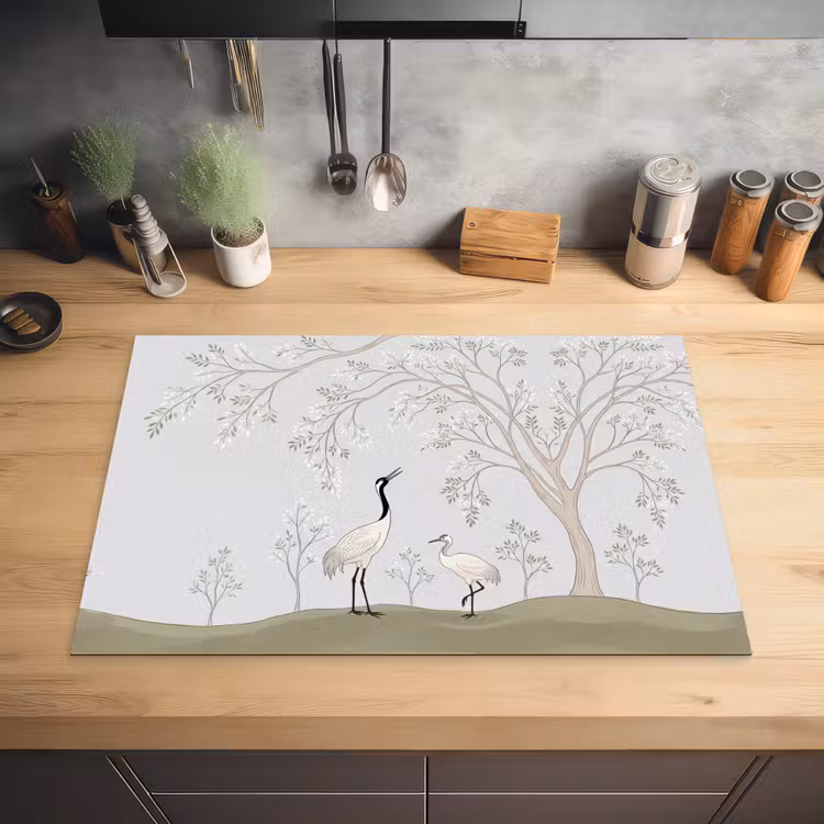 Minimalistisch - Kraanvogels - Blauw Inductie beschermer vinyl 3mm klein -sfeer5