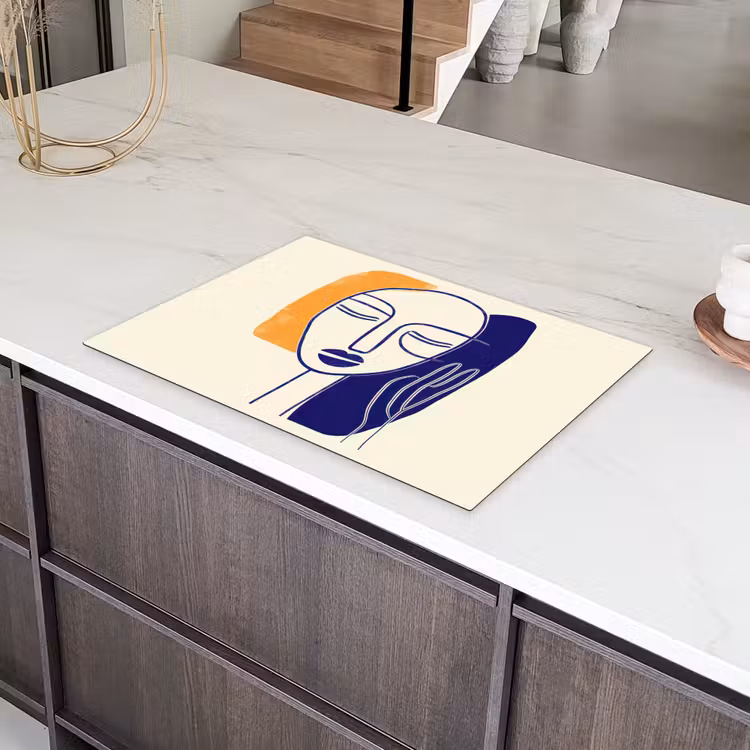 Minimalistisch - Gezicht - Hand - Oranje - Blauw Inductie beschermer vinyl 3mm klein -sfeer8