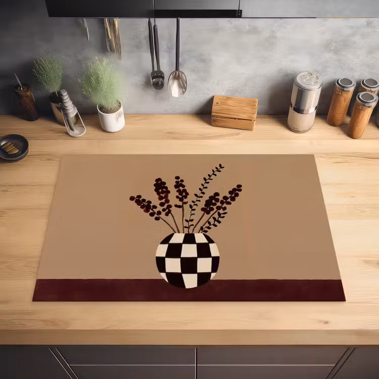 Minimalistisch - Vaas - Bloemen - Bruin Inductie beschermer vinyl 3mm klein -sfeer5