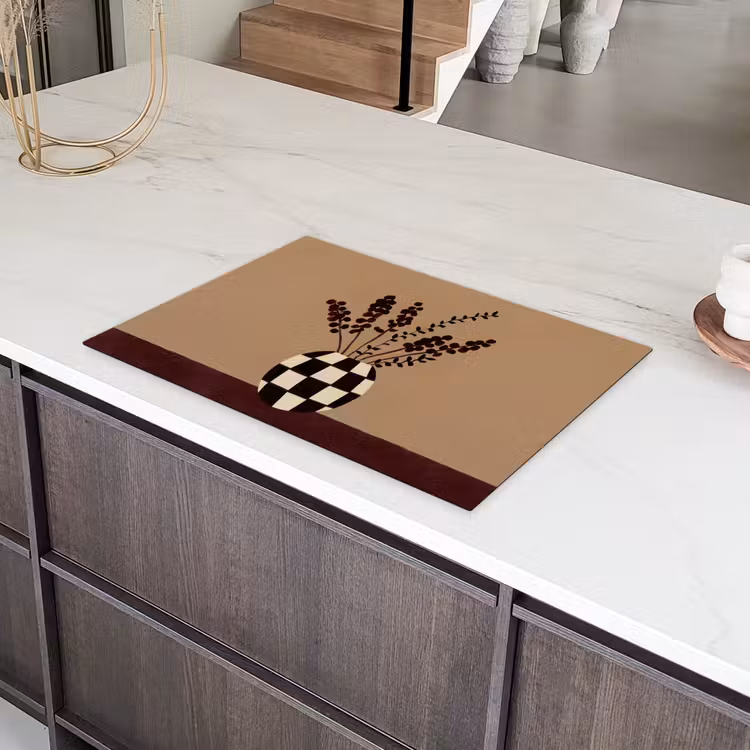 Minimalistisch - Vaas - Bloemen - Bruin Inductie beschermer vinyl 3mm klein -sfeer8