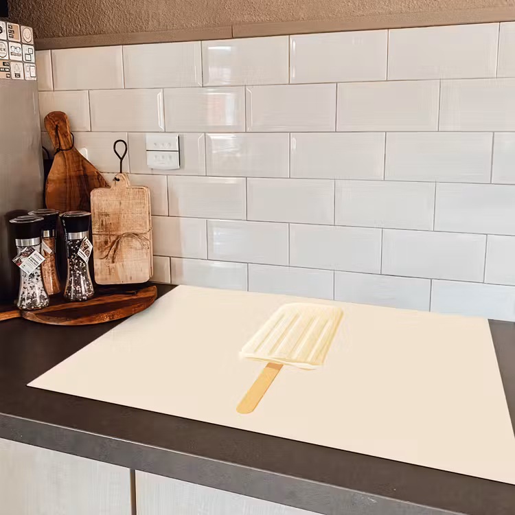 Minimalistisch - Waterijsje - Stokje - Beige Inductie beschermer vinyl 3mm klein -sfeer3