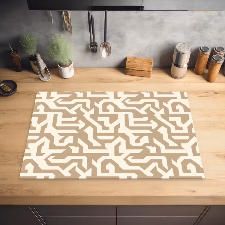 Modern - Abstract - Beige Inductie beschermer vinyl 3mm klein 276 -sfeer5