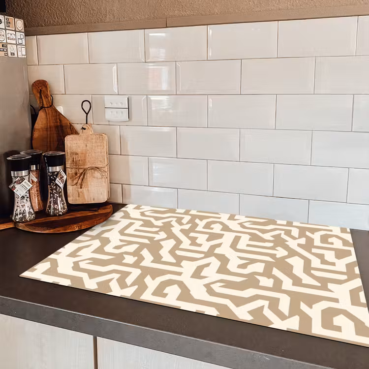 Modern - Abstract - Beige Inductie beschermer vinyl 3mm klein 276 -sfeer3