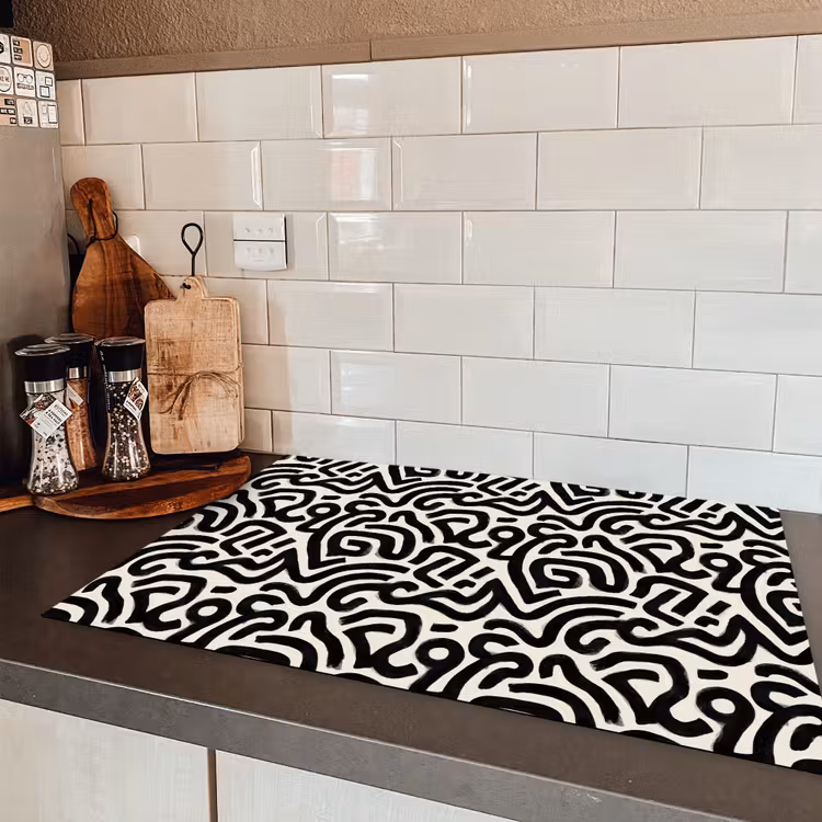Modern - Abstract - Zwart Inductie beschermer vinyl 3mm klein 276 -sfeer3