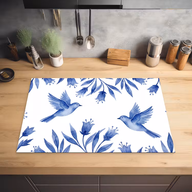 Modern - Vogels - Delfts - Blauw Inductie beschermer vinyl 3mm klein -sfeer5