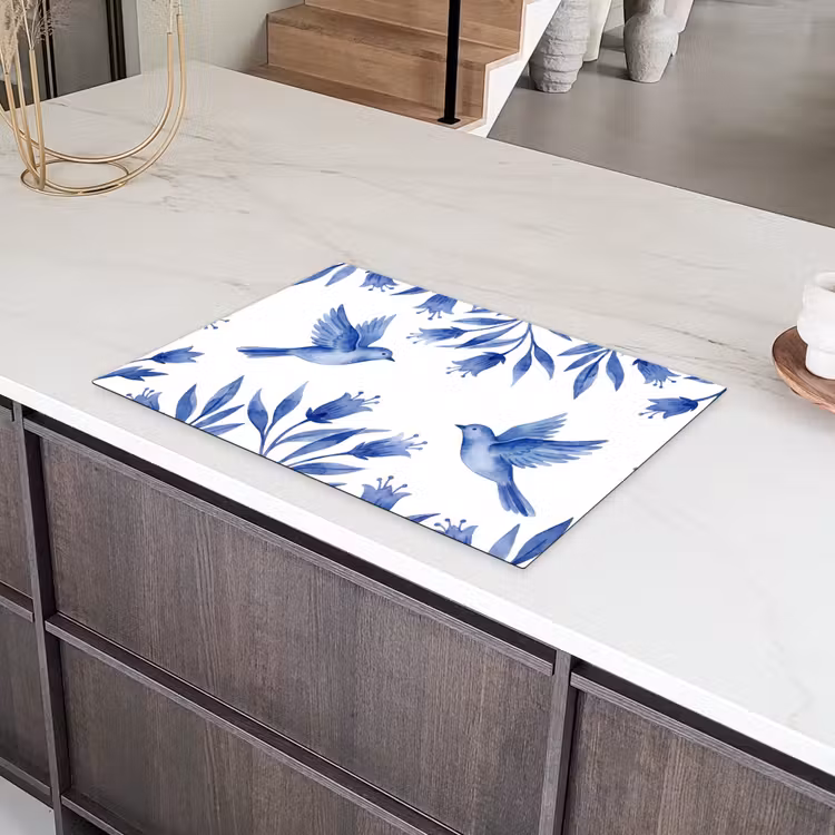 Modern - Vogels - Delfts - Blauw Inductie beschermer vinyl 3mm klein -sfeer8