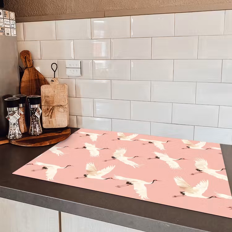 Modern - Kraanvogels - Roze Inductie beschermer vinyl 3mm klein 276 -sfeer3