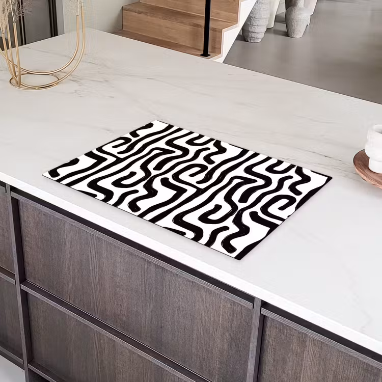 Modern - Lijnen - Zwart Inductie beschermer vinyl 3mm klein 276 -sfeer8