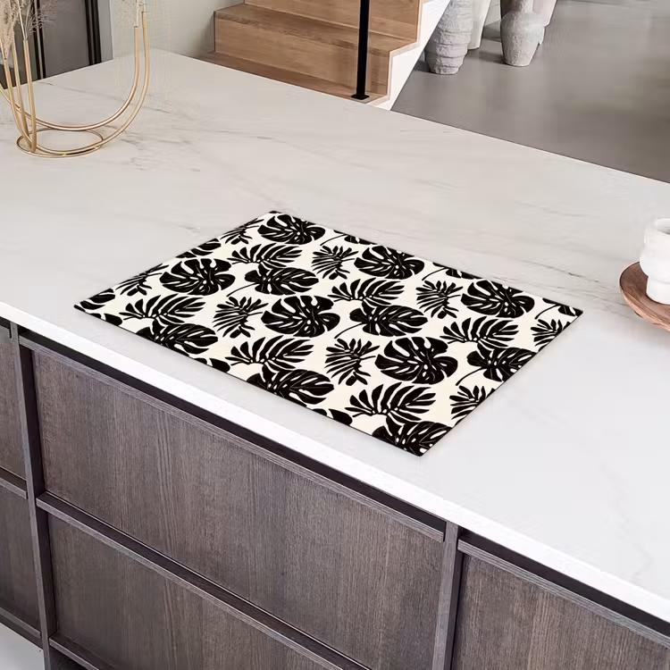 Modern - Monstera - Zwart Inductie beschermer vinyl 3mm klein 276 -sfeer8
