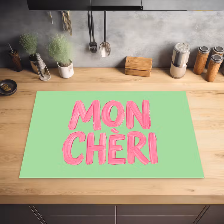 Mon cheri - Groen - Roze Inductie beschermer vinyl 3mm klein -sfeer5