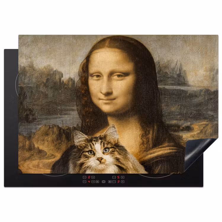 Mona Lisa - Kat - Leonardo da Vinci - Vintage - Kunstwerk - Oude meesters - Schilderij Inductie beschermer vinyl 3mm middel -3d