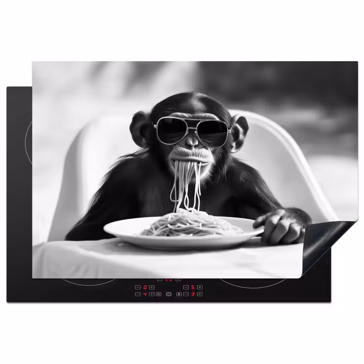 Aap - Spaghetti - Zonnebril - Zwart wit - Cool - Dier Inductie beschermer vinyl 3mm klein -3d
